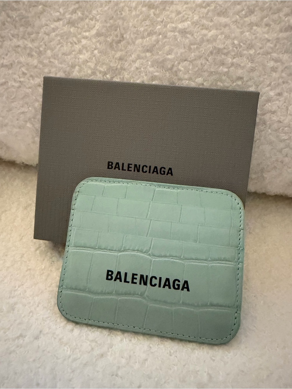 Balenciaga Mint Green Croc-Embossed Card Case